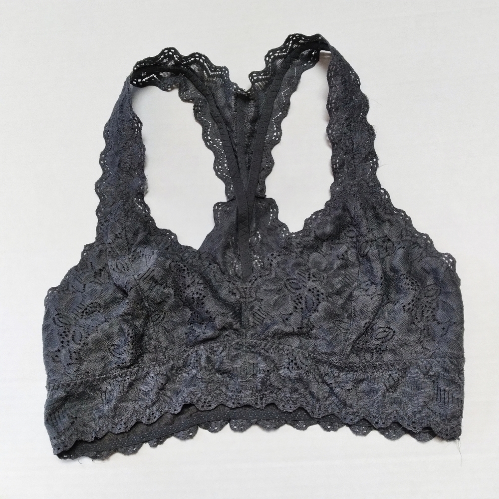 Felina Dark Gray Fully Lined Racerback Lace Bralette Medium